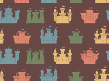Kale ve kale ile Seamless modeli. Renkli siluetleri. üzerinde izole kahverengi zemin