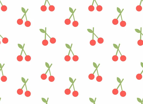 Seamless Pattern Cherry Flat Style Isolated White Background — Stock Vector