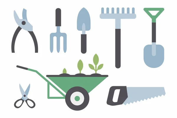 Set Gardening Instruments Flat Style Isolated White Background — Stock Vector