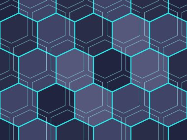 Mavi altıgenler, teknoloji kavramı ile soyut geometrik desen. Renkli süs. gri-siyah arka plan üzerinde izole