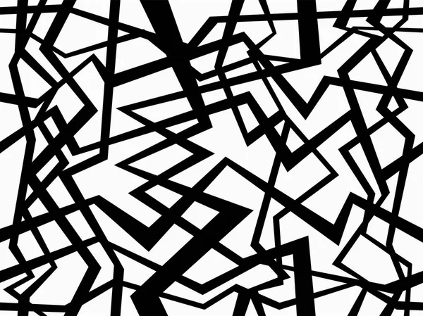 Abstracte Geometrische Patroon Met Random Chaotische Lijnen Monochroom Sieraad Geïsoleerd — Stockvector