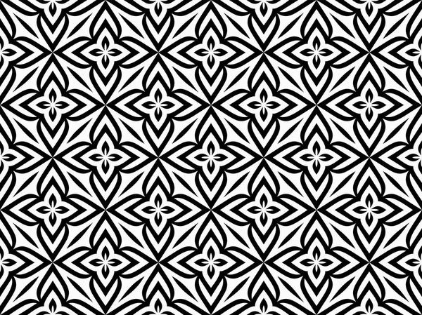 Padrão Geométrico Abstrato Com Flores Ornamento Monocromático Isolado Fundo Branco —  Vetores de Stock