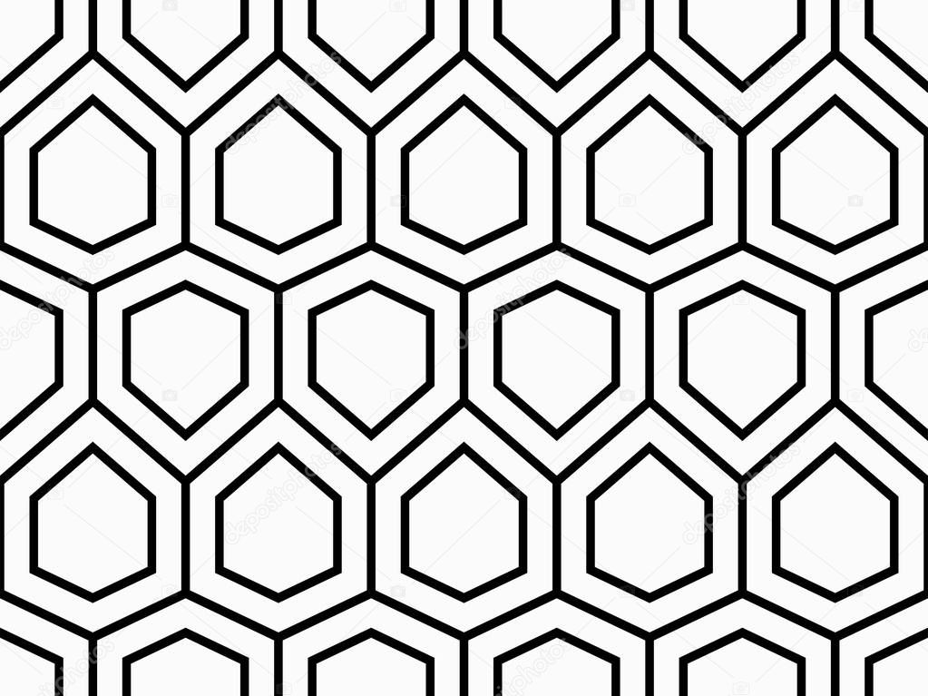 Abstract geometric pattern with hexagons, technology concept. Monochrome ornament. isolated on white background