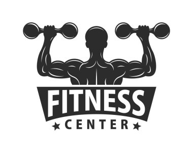 Spor salonu logo şablonu. Vücut geliştirme ve Fitness Club. Tek renkli stil. Beyaz arka plan üzerinde izole