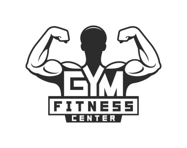 Spor salonu logo şablonu. Vücut geliştirme ve Fitness Club. Tek renkli stil. Beyaz arka plan üzerinde izole