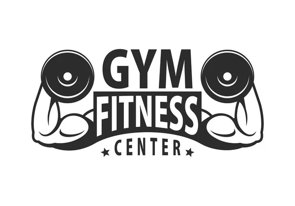 Modèle Logo Gymnase Bodybuilding Fitness Club Style Monochrome Isolé Sur — Image vectorielle