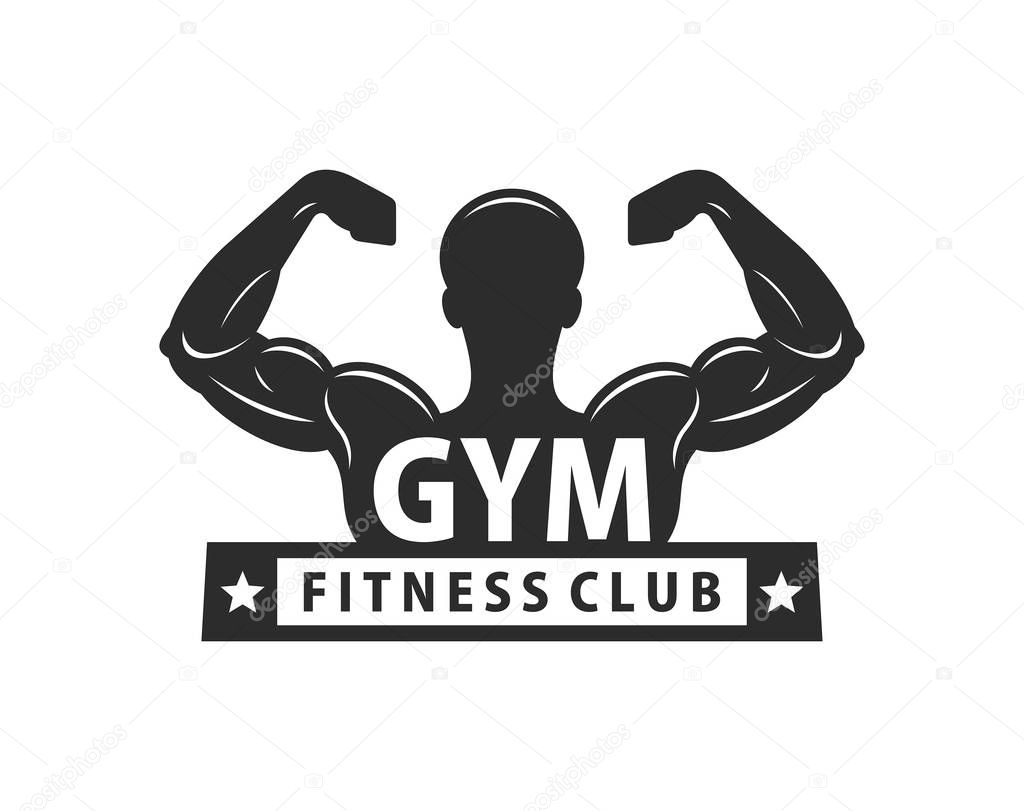 Gym logo template. Bodybuilding and Fitness Club. Monochrome style. isolated on white background
