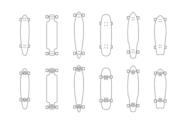 Set Skateboards Outline Style Isolated White Background — Stock Vector