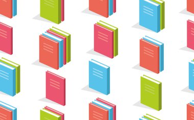 Kitaplar izometrik, düz stil ile Seamless modeli. Beyaz arka plan üzerinde izole