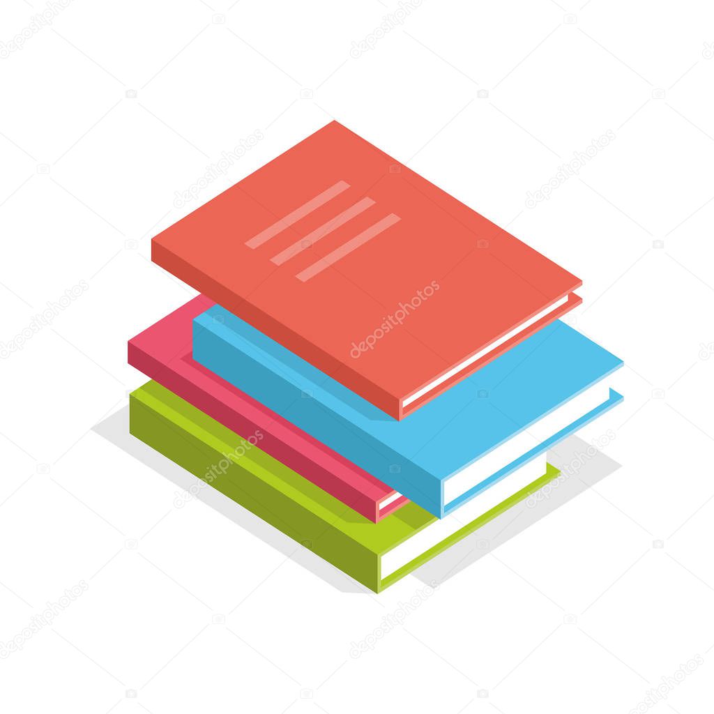 Isometric books, flat style. isolated on white background