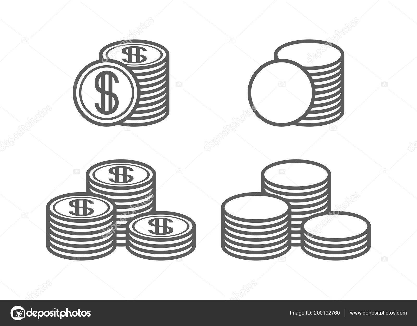 硬币图标钱币堆积硬币图标轮廓样式在白色背景上被隔离图库矢量图©Volykievgenii 200192760