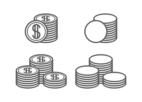 Піктограми Монет Гроші Складають Значок Монети Контурний Стиль Ізольовані Білому — стоковий вектор