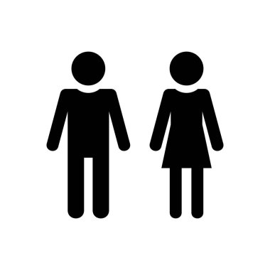 Erkek ve kadın simgesi. Tek renkli stil. Beyaz arka plan üzerinde izole 