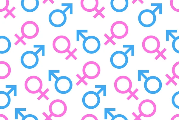 Dikişsiz desen renkli cinsiyet simgeleri, erkek ve kadın işaretleri cinsiyet. Beyaz arka plan üzerinde izole 