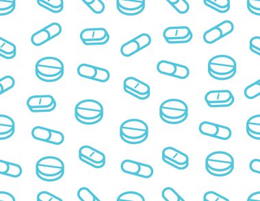 Çizgi stili Dikişsiz desen hapları tablet. Beyaz arka plan üzerinde izole