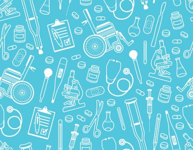 Tıbbi seamless modeli. Düz stil. üzerinde mavi arka plan izole 