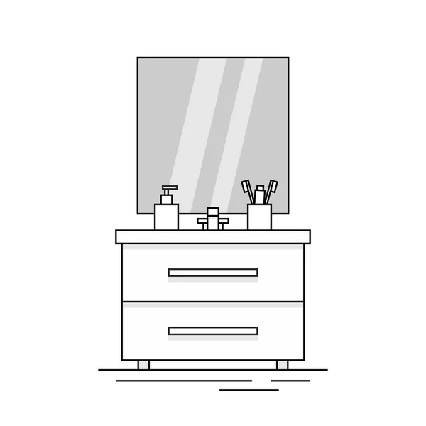 Armoire Avec Évier Avec Miroir Style Monochrome Isolé Sur Fond — Image vectorielle