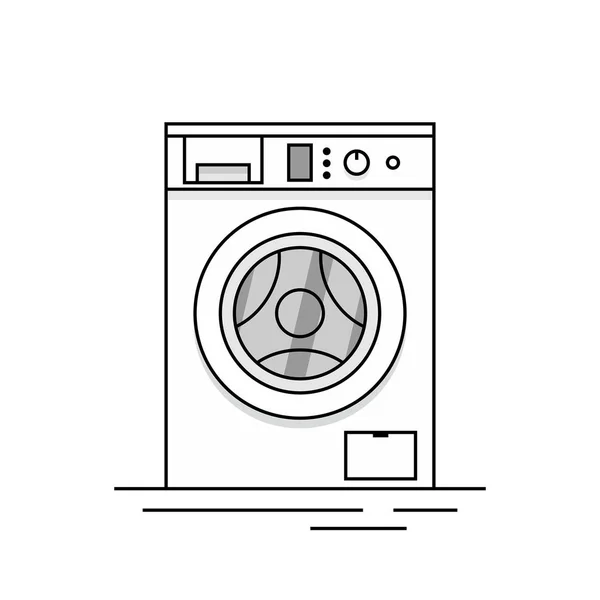 Tvättmaskin Svartvit Stil Isolerad Vit Bakgrund — Stock vektor