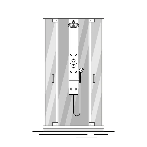 Sprchové Kabiny Monochromatický Styl Izolované Bílém Pozadí — Stockový vektor