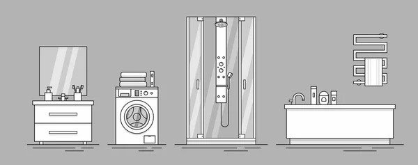 Elementos Para Interior Del Baño Estilo Monocromo Aislado Sobre Fondo — Vector de stock