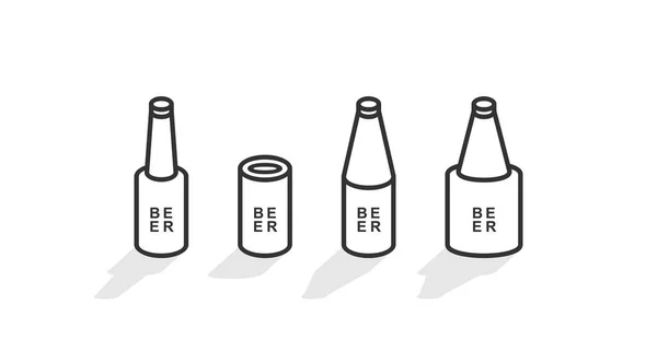 Botellas Cerveza Isométricas Estilo Línea Aislado Sobre Fondo Blanco — Vector de stock