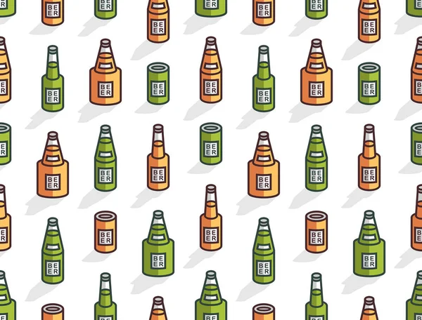 Padrão Sem Costura Com Garrafas Cerveja Isométricas Estilo Linha Isolado —  Vetores de Stock