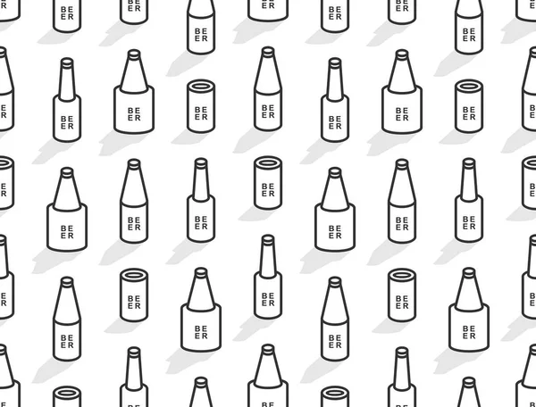 Padrão Sem Costura Com Garrafas Cerveja Isométricas Estilo Linha Isolado —  Vetores de Stock