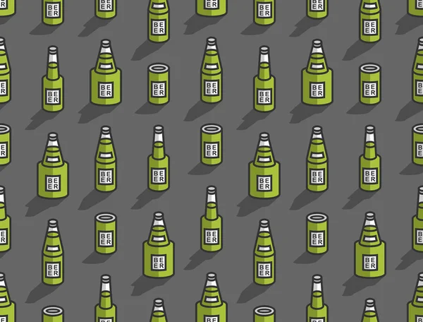 Nahtloses Muster Mit Isometrischen Bierflaschen Linienstil Isoliert Auf Schwarzem Hintergrund — Stockvektor