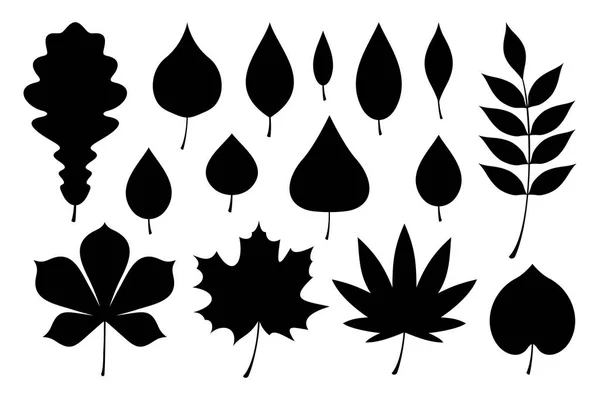 Schwarze Herbstblätter Flachen Stil Isoliert Auf Weißem Hintergrund — Stockvektor
