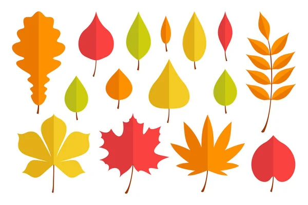 秋の葉セット フラット スタイル 白い背景に分離 — ストックベクタ