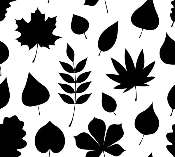 Seamless Pattern Black Autumn Leaves Flat Style Isolated White Background — Stock Vector