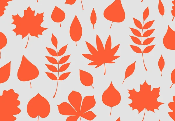 Seamless Pattern Red Autumn Leaves Flat Style Isolated Gray Background — Stock Vector