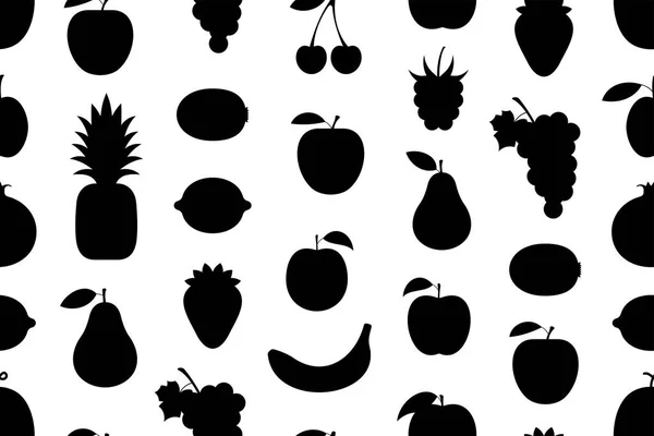 Nahtloses Muster Mit Früchten Monochromer Stil Isoliert Auf Weißem Hintergrund — Stockvektor
