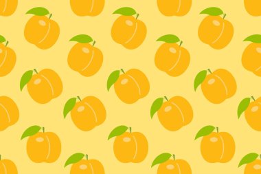 Portakal şeftali ile Seamless modeli. düz stil. sarı arka plan üzerinde izole