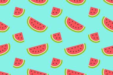 Karpuz ve dilimleri ile Seamless modeli. düz stil. üzerinde mavi arka plan izole