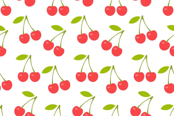 Seamless Pattern Red Cherry Two Cherries Flat Style Isolated White — Stock Vector