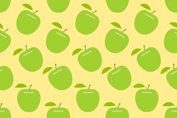 与绿色苹果无缝模式 平坦的风格 在黄色背景上隔离 — 图库矢量图片