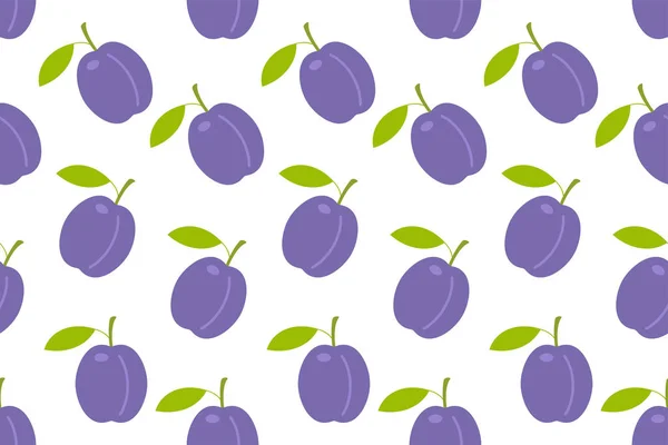 Seamless Pattern Plums Flat Style Isolated White Background — Stock Vector