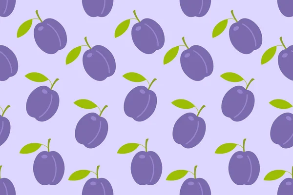 Seamless Pattern Plums Flat Style Isolated Purple Background — Stock Vector