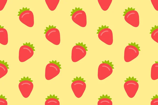 Seamless Pattern Strawberry Flat Style Isolated Yellow Background — Stock Vector