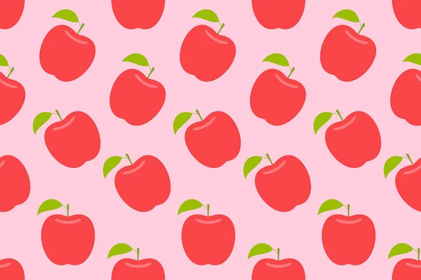 Seamless Pattern Red Apple Flat Style Isolated Red Background — Stock Vector