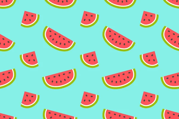 Seamless Pattern Watermelons Slices Flat Style Isolated Blue Background — Stock Vector