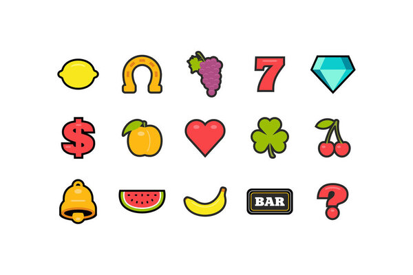 Slot machine symbols. flat style. isolated on white background