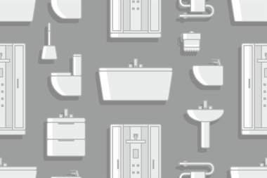 Banyo iç için seamless modeli öğeleri ile. düz stil. gri arka plan üzerinde izole 