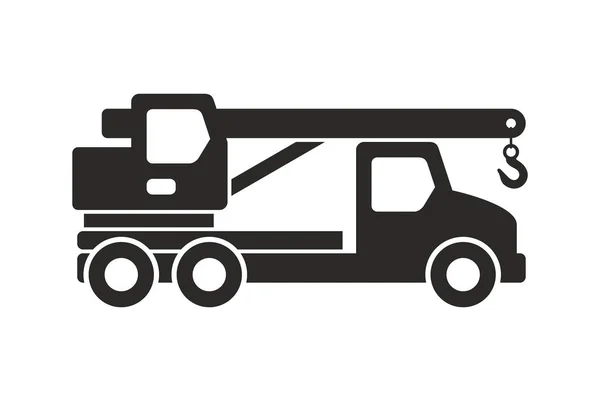 Vrachtwagen Kraan Pictogram Zwart Wit Stijl Geïsoleerd Witte Achtergrond — Stockvector
