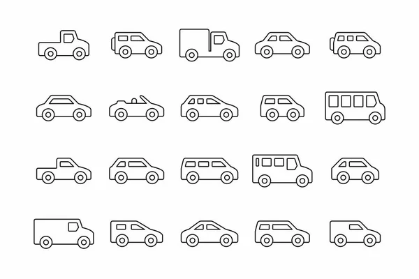 Αυτοκίνητα Και Φορτηγά Στη Γραμμή Απομονωμένα Λευκό Φόντο — Διανυσματικό Αρχείο