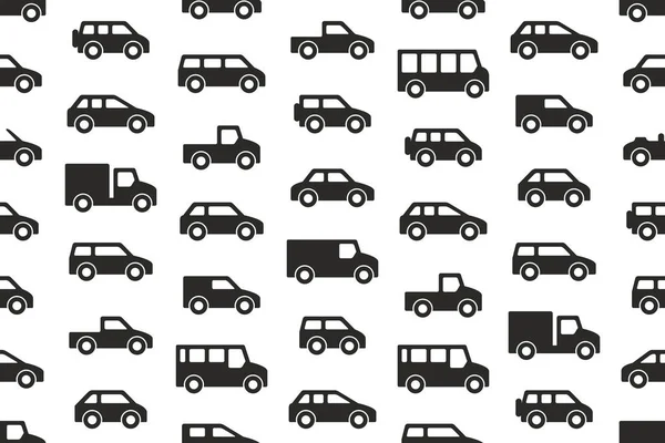 无缝的模式与汽车和卡车在黑色 在白色背景上被隔离 — 图库矢量图片
