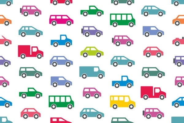 Patrón Sin Costuras Con Coches Camiones Color Aislado Sobre Fondo — Archivo Imágenes Vectoriales