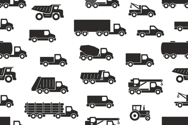 Patrón Sin Costuras Con Camiones Negro Aislado Sobre Fondo Blanco — Archivo Imágenes Vectoriales