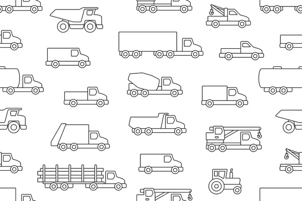 Seamless Pattern Trucks Line Isolated White Background — Stock Vector